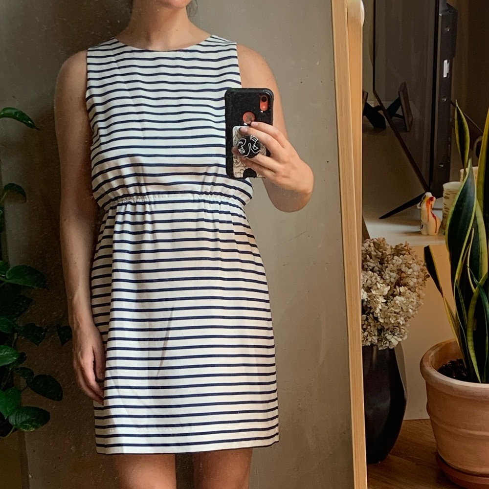 Blue and white horizontal striped J. Crew dress